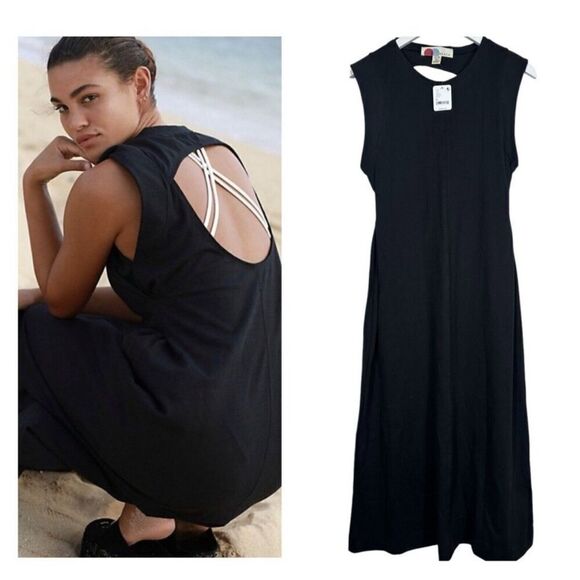 Free People NWT Simone Midi Dress in the color black size M - Picture 1 of 7